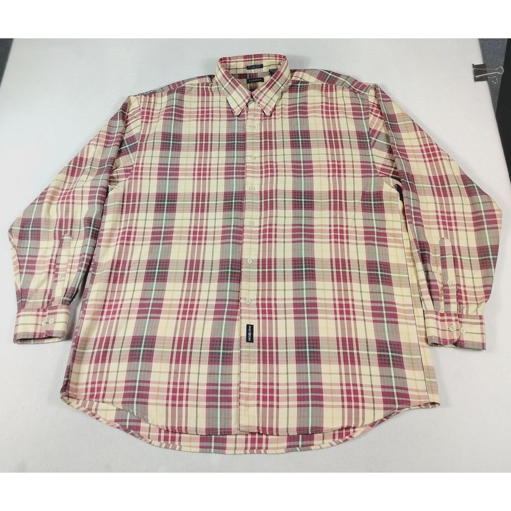 Vintage Gant Shirt Mens XL Multicolor Plaid Rough Twill Long Sleeve Button Down